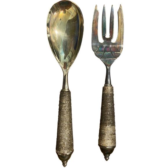 Vintage Alan Lee Collection Horn/Metal Salad Server Set NEW - Picture 2 of 3